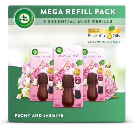 Air Wick | Peony & Jasmine |Air Freshener Essential Mist Diffuser Refill Kit | 3 Refills