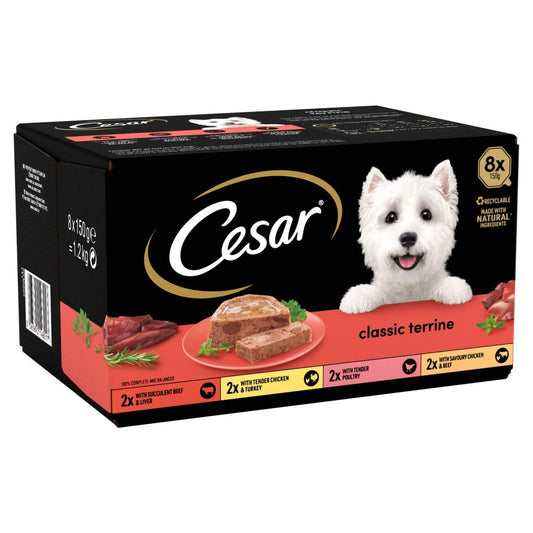 food Cesar Classics Terrine - Wet Dog for Adult Dog 1 + Mixed Selections in Jelly, 8 Trays (8 x 150g)