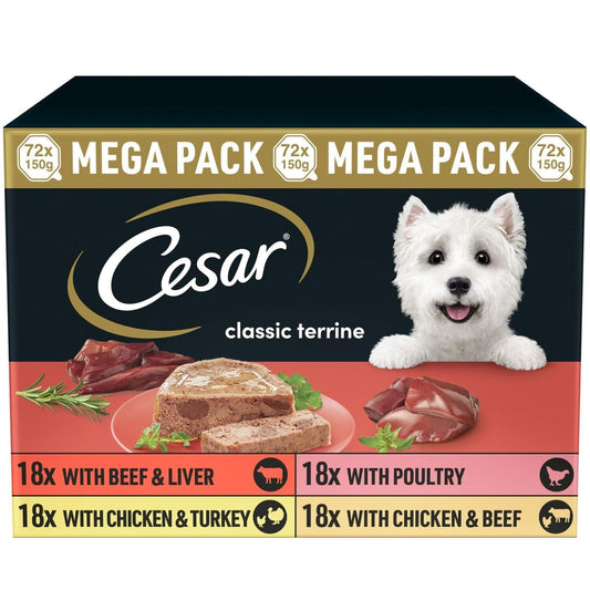 Cesar Classic Terrine Adult Wet Dog Food Trays, Mixed Selection, 72 x 150g