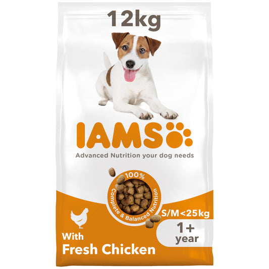 IAMS Adult Small Medium Complete Dry Dog Food Chicken 12kg - With DentalCare System