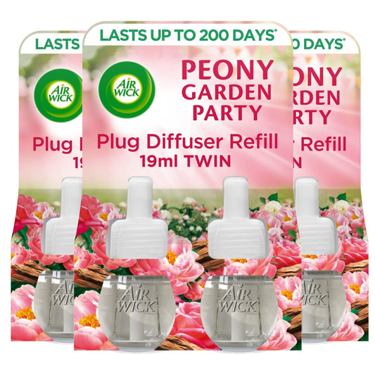 Air Wick Plug in Diffuser Refill, Peony Garden Party, Pack 6 x 19ml, Long Lasting Fragrance, Lasts up to 600 Days, Plug in Air freshener