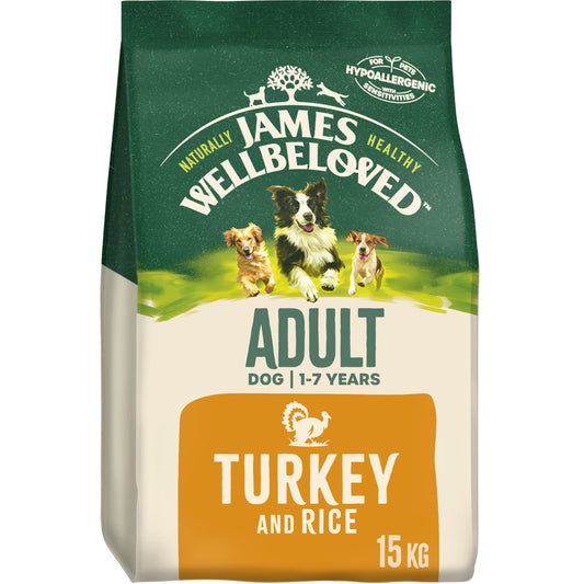 JAMES WELLBELOVED - Hypoallergenic Adult Dry Dog Food - 15 kg - Turkey & Rice - Bulk Dog Food Pack