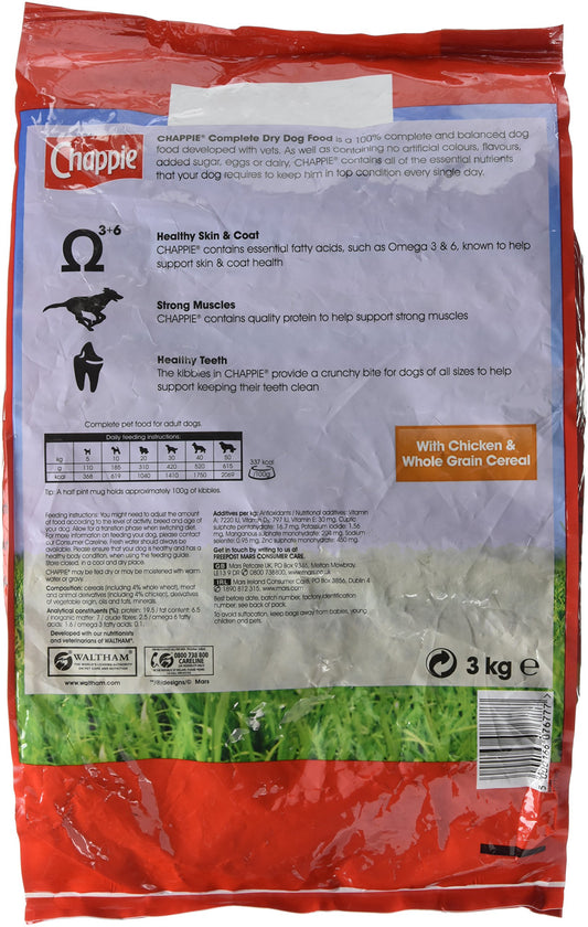 Chappie Vets Developed Dry Dog Food with Chicken and Wholegrain Cereal, 3 kg