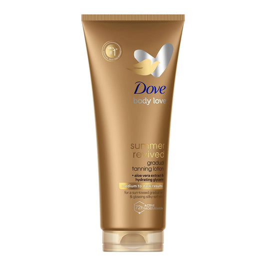 Dove Summer Revived Medium to Dark Gradual Tanning Lotion For a Sun-Kissed Glow Self Tan Body Lotion Tanning Lotion For All Skin Types 200ml, Pack of 3