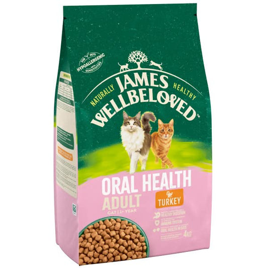 James Wellbeloved Adult Oral Health Turkey 4 kg Bag, Hypoallergenic Dry Cat Food