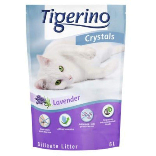 Tigerino Crystals Lavender Silicate Cat Litter 15L (5L X 3) Scented Antibacterial Disposable And Hypoallergenic Hygiene Litter