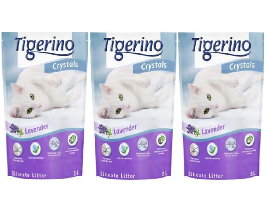 Tigerino Crystals Lavender Silicate Cat Litter 15L (5L X 3) Scented Antibacterial Disposable And Hypoallergenic Hygiene Litter