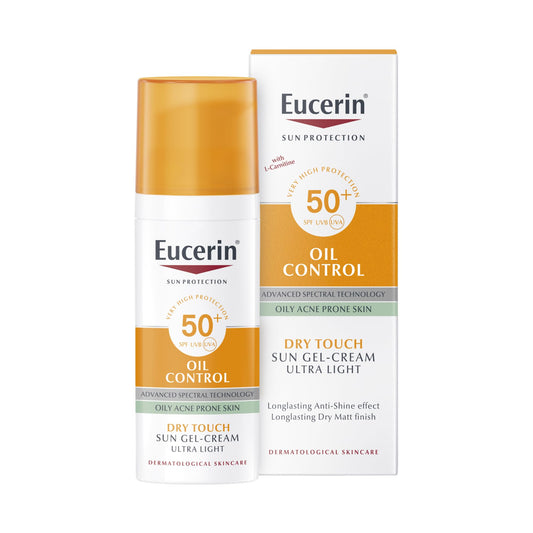 Eucerin Oil Control Sun Gel-Cream Dry Touch SPF 50+ 50ml, Unscented Sun Protection Gel for Sensitive, Oily and Acne-Prone Skin, Fast-Absorbing Sunscreen with UV Filter