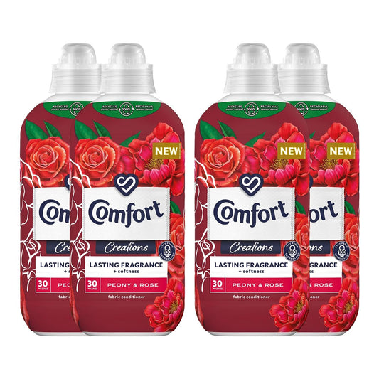 Comfort Creation Concentrated Fabric Conditioner with 100 Days of Long Lasting Fragrance and Softness Intense Liquid Fabric Softener 30 Washes, 900 ml (Peony & Rose, Buy 4)