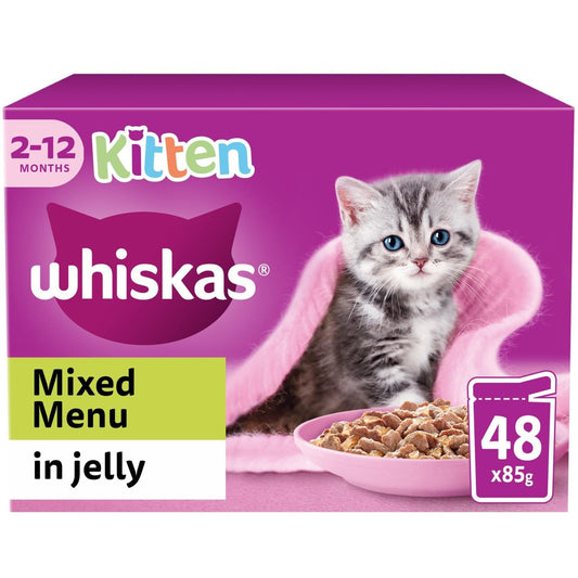Whiskas 2-12months Kitten Wet Cat Food Pouches Mixed Menu in Jelly 48 x 85g