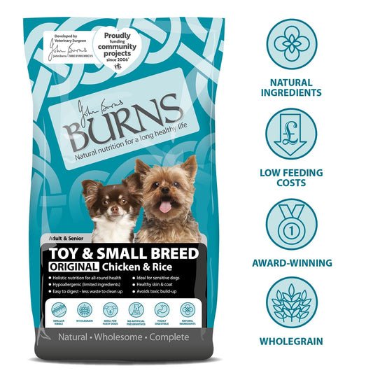 Burns Pet Nutrition Hypoallergenic Complete Dry Dog Food Adult and Senior Dog Small/Toy Breed Chicken and Rice 6 kg