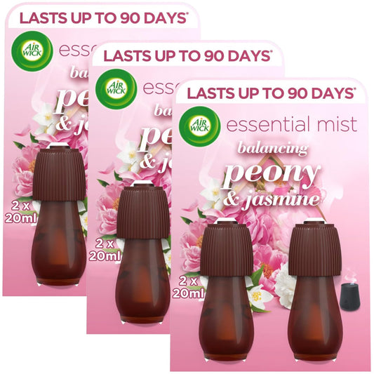 Air Wick Essential Mist Refills Peony & Jasmine 20ml (Pack of 6) - Fragrant Mist Diffuser Refills