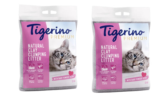 Tigerino Cat Litter, Double Pack / Natural Clumping, Baby Powder Scent for Cat Owners