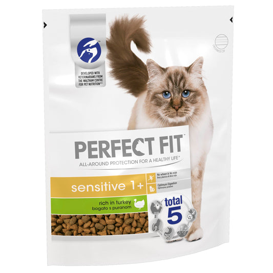 Perfect Fit 1+ Adult Sensitive Turkey 4 x 750 g Bags, Complete Premium Dry Cat Food