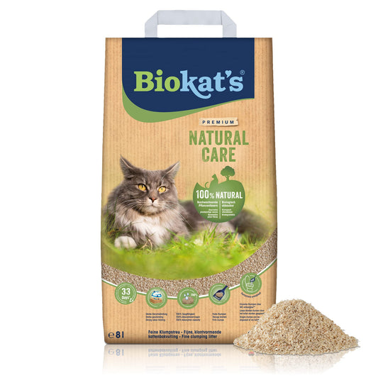 Biokat's Natural Care - Fine Clumping Cat Litter Made from Renewable and Compostable Plant Fibres - 1 Bag (1 x 8 L)