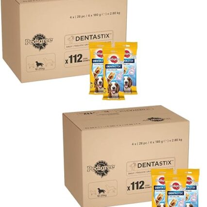 Pedigree Dentastix Daily Dental Care Chews, Medium Dog Treats from 10-25 kg, 2 box (1 x 2.88 kg/Total of 112 Sticks)