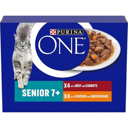 PURINA ONE Senior 7+ Mini Fillets Chicken and Beef Wet Cat Food 8x85g (Pack of 5)