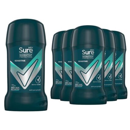 Sure Antiperspirant Deodorant Stick Sensitive 72H Nonstop Sweat and Odour Protection Roll On with Citrusy, Spicy and Woody Scent Deodorant for Men, 50ml Pack of 6