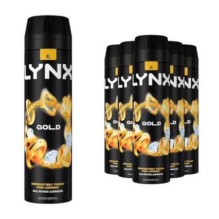 Lynx XL Gold Body Spray Deodorant for Men 200ml Pack of 6, 48H Odour Protection Bodyspray Aerosol, High Definition Masculine Fragrance, Lynx Deodorant Mens Everyday Freshness