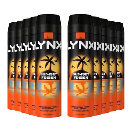 Lynx XL Sunset Fresh Deodorant for Men Multipack With Mango and Mandarin Scent Long Lasting Fragrance with 48 Hours All over Freshness Aluminium Free Body Spray 200 ml, 10 Pack