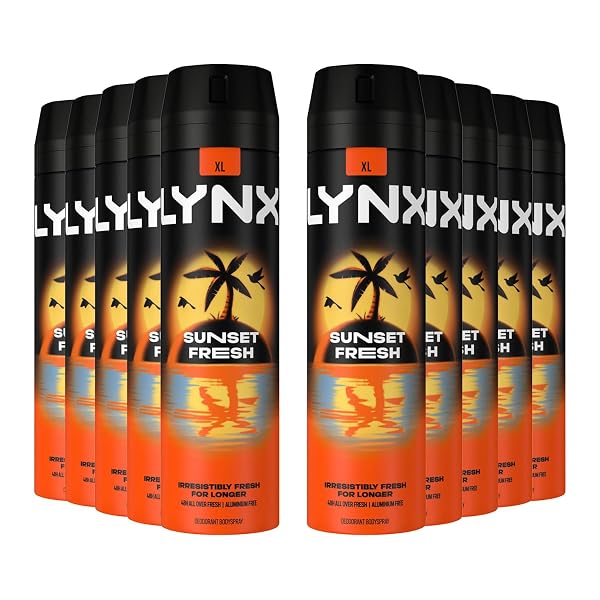 Lynx XL Sunset Fresh Deodorant for Men Multipack With Mango and Mandarin Scent Long Lasting Fragrance with 48 Hours All over Freshness Aluminium Free Body Spray 200 ml, 10 Pack