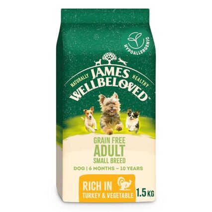 James Wellbeloved Hypoallergenic Dry Dog Food for Adult Small Breed Grain Free Turkey and Vegetable 1.5 kg