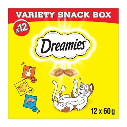 Dreamies Variety Snack Box with Chicken, Cheese & Salmon, 60 g (Pack of 12)