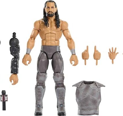 Mattel WWE Elite Collection Action Figure & Accessories, Premium Live Event Seth Rollins Set, Survivor Series with Sam Roberts Build-A-Figure Parts, JHX75