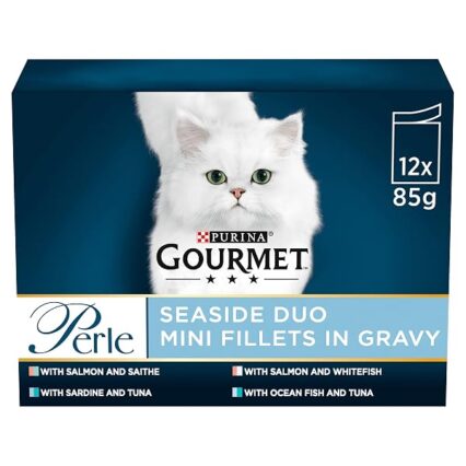 GOURMET Perle Seaside Duo Mini Fillets in Gravy Wet Cat Food 12x85g (Pack of 4)