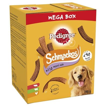 Schmackos Mega Pack - Dog treat multipack with beef, lamb and poultry flavours, 790 g 1 Box 110 strips