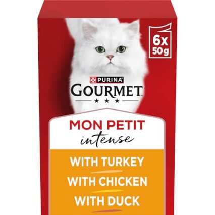 GOURMET Mon Petit Intense Meaty Variety Duck, Chicken, Turkey Wet Cat Food 6x50g (Pack of 8)
