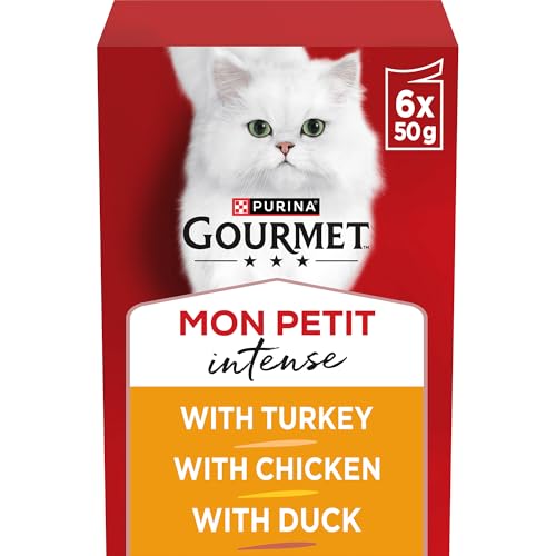GOURMET Mon Petit Intense Meaty Variety Duck, Chicken, Turkey Wet Cat Food 6x50g (Pack of 8)