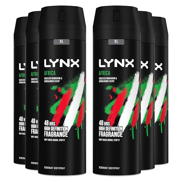 Lynx Africa Men's Fragrance, Aluminium Free Masculine Body Spray Deodorant, Fresh And Long Lasting Odour Protection, 6 Pack of 200ml