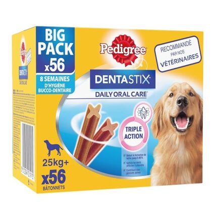 PEDIGREE DENTASTIX Dental Sticks for Large Dogs +25kg - 56 Chew Sticks (Set of 8 Bags of 7 Treats) - Oral Hygiene, Scientifically Proven, Daily Cleaning