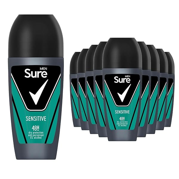 Sure Antiperspirant Roll On Sensitive 48H Sweat and Odour Protection Roll On with Sandalwood, Patchouli and Vanilla Fragrance Deodorant for Men, 50ml Pack of 12